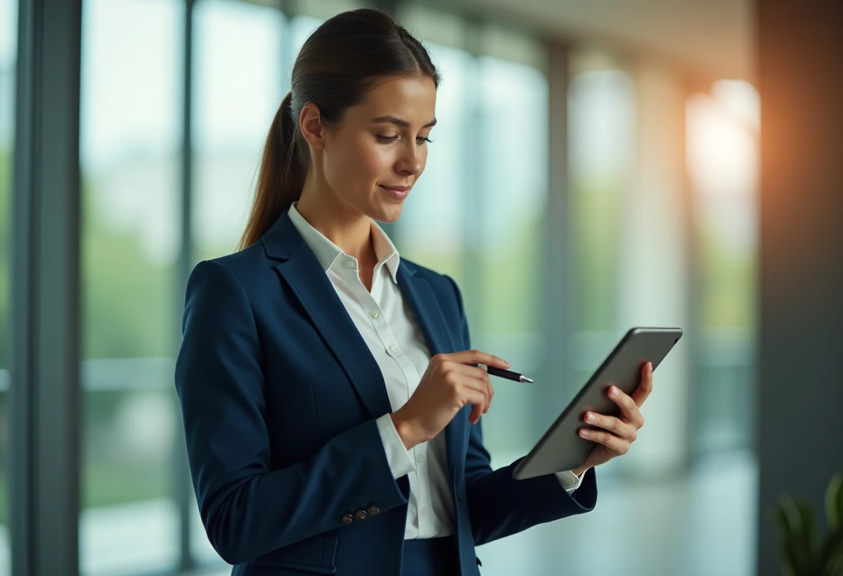 Agent immobilier présentant des annonces