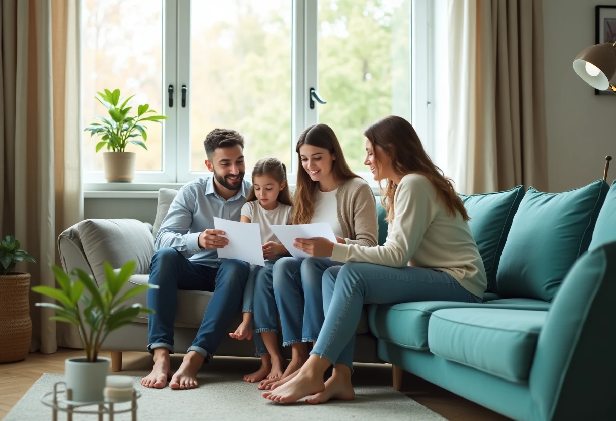 Family reviewing rental agreements
